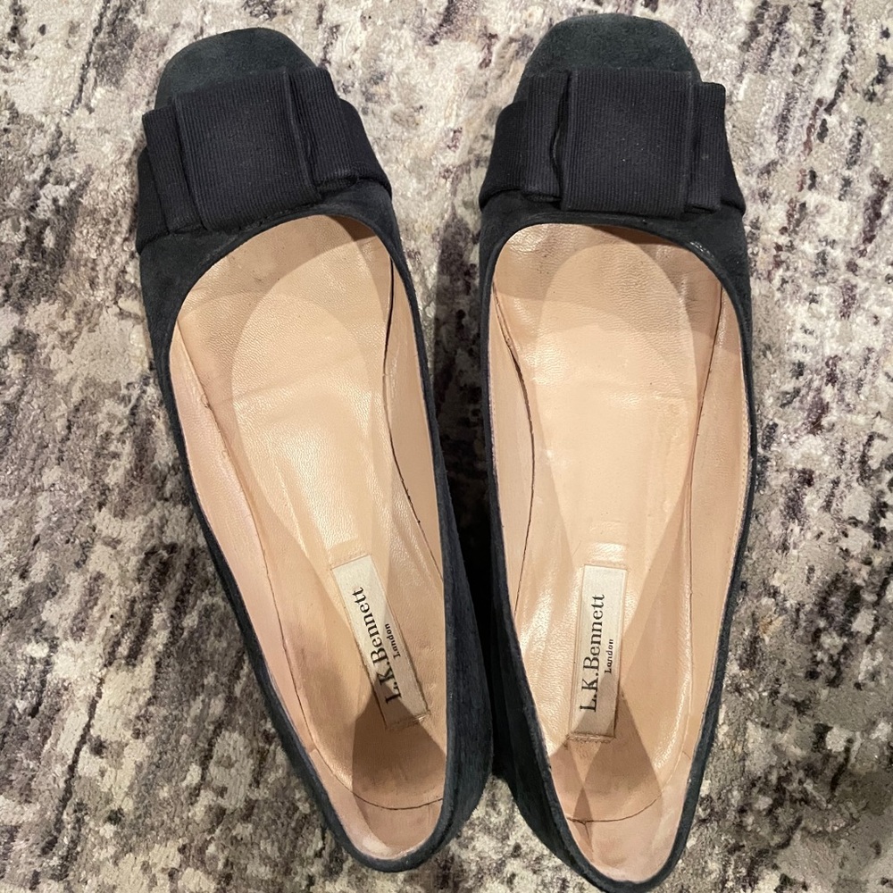 LK Bennett Bow Flats, Navy Suede